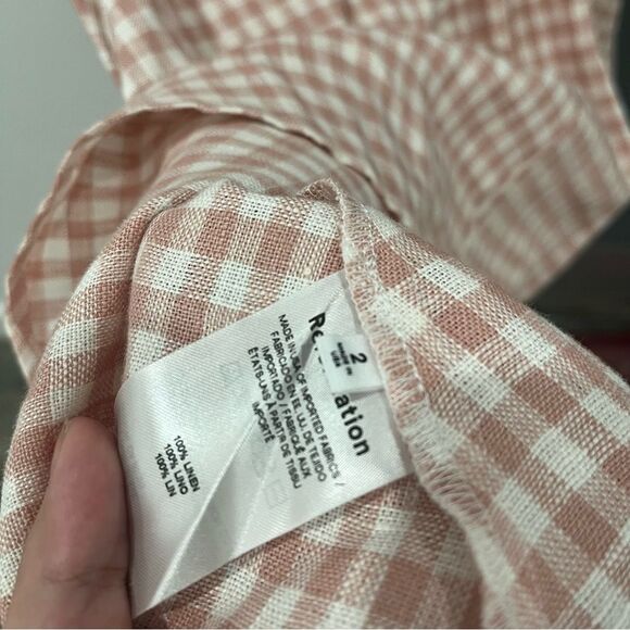 Reformation Mini Dress Zula 100% Linen Pink Gingham Plaid Short Puff Sleeve sz 2 - Picture 10 of 10